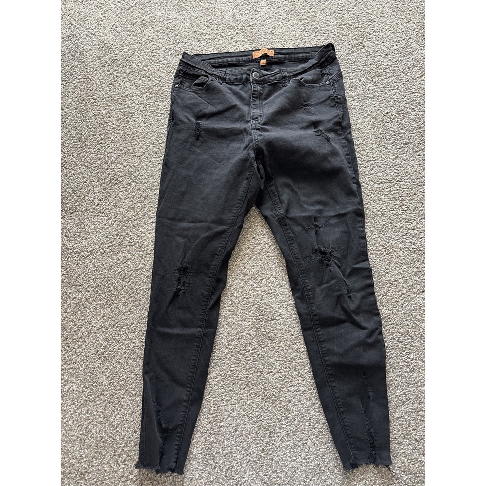Womens Distressed Black Wax Jean Butt, I Love You‎ Size 14